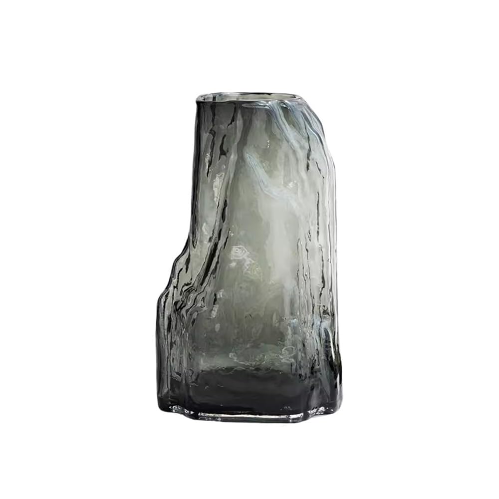 Ruoxiukhbzps Grey Irregular Rock Textured Glass Vases, Hand Blown Vases For Flowers, Decorative Vases For Home Living Room Centerpieces For Living Dining Room Kitchen(Gray,Large)