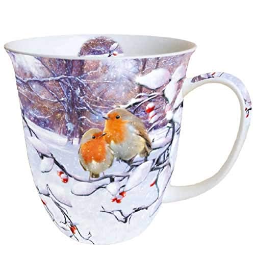 Ambiente Mug de Noël en porcelaine anglaise Motif deux rouge-gorges sur une branche 0,4 l