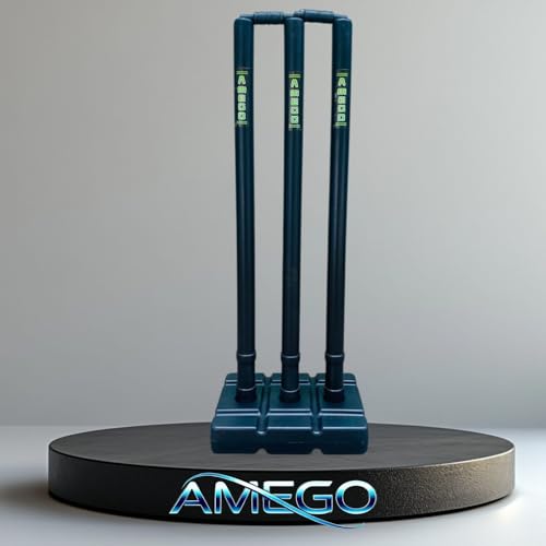 Image of AMEGO Cricket Stumps with Stand Cricket Kit Plastic Wickets for Cricket Standard Wickets for Cricket Ground, Match, Tournament Stump with Stand & Bails- Fluorescent Green -Plastic Wickets Set