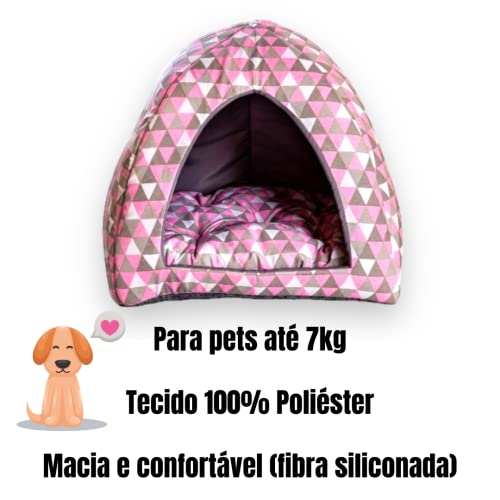 Cama Cachorro Caminha Iglu Toca 2 em 1 Sofá Cães Gatos Grande Luxo 45 x 45 cm (Rosa)