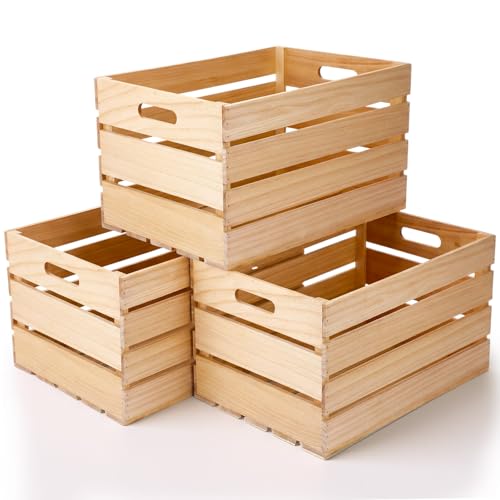 Weysat 3 Pack Large Wood Crates Box for Storage 24