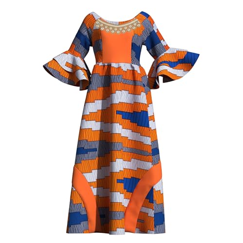 Image of iooiooi Womens African Print Party Maxi Dress Tradition Dashiki Ankara Long Dress & Headwrap