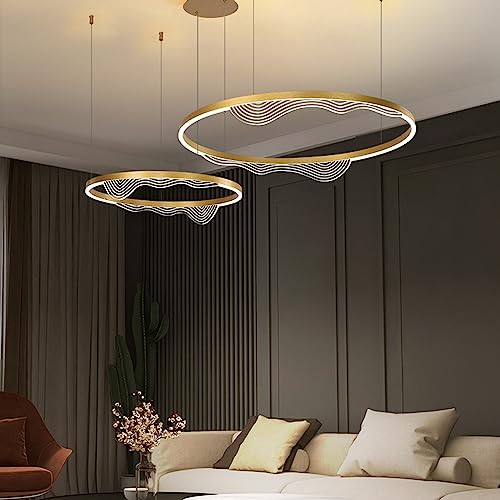 Lustre plafond LED or à 3 anneaux cercles dimmables extra large
