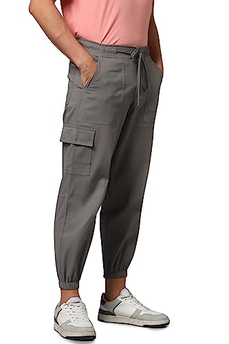 Image of Hubberholme Men's Regular Fit Cotton Trousers, Ankle Length Button Closure Elasticated Waist Cargo Joggers