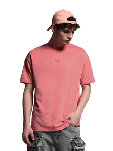 Image of Jack & Jones Men's Solid Round Neck Cotton Relaxed Fit T-Shirt | Boxy Fit | Drop Shoulders