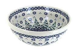 Blue Rose Polish Pottery - Blue Festive Fir Cereal/Soup Bowl - 6.5" Diameter - Ceramic Bowl, Festive Design for Breakfast, Soups & Stews