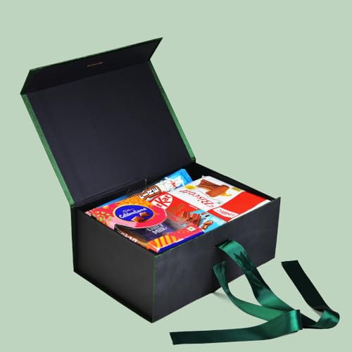 Image of RBS-Gift Box for Packaging 23x16 x10cm Decorative Empty Satin Finish Gift Packing Box with Ribbon (1 Pack) Holds Upto 5 kg Ideal for Gift Hampers Box for Return Gift All Occasion(Deep Emerald Forest)