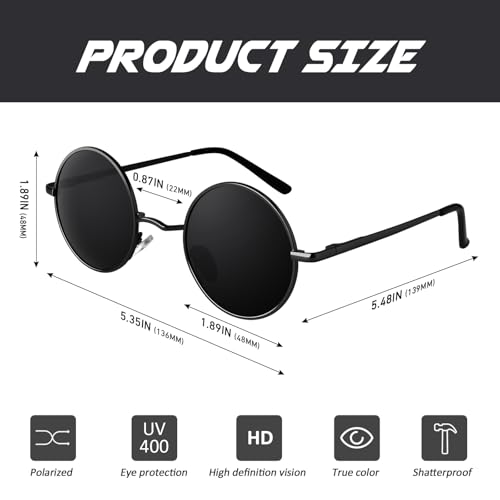 Image of CGID Retro Round Polarized Sunglasses Mens Womens Circle Metal Hippie Shades UV400 Protection E01