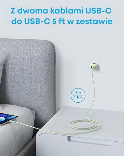 Anker Ładowarka USB C 20 W, zasilacz sieciowy, zasilacz, kompatybilny z iPhone 15/iPhone 15 Plus/iPhone 15 Pro/iPhone 15 Pro Max/iPad i innymi (z kablem USB-C 150 cm) (Zielony)