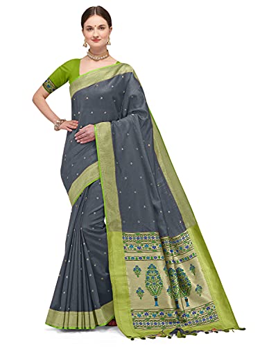Image of Jaanvi fashion Women's Soft Silk Paithani Saree with Zari Border & Blouse Piece(paithani-silk-grey-03)