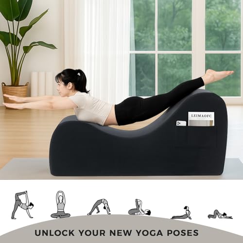 Yoga Chair Lounge for Adult, Ergonomic Chaise Lounge Chair with Side Pocket, Headrest, Waist Pad, Ottoman,Perfect for Stretching, Massage, and Relaxation, Used in Living Room, Bedroom(Black)