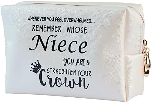 Niece Gifts Leather Cosmetic Bag -Niece Gift from Auntie Uncle - Inspirational Gifts for Niece Teen Girls Teenage Girls,Inspirational Makeup Bag Gift,Gift for Christmas Birthday