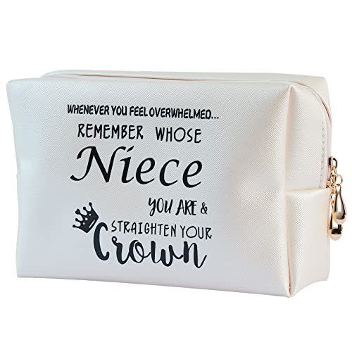CL&MH Niece Gifts Leather Cosmetic Bag -Niece Gift from Auntie Uncle - Inspirational Gifts for Niece Teen Girls Teenage Girls,Inspirational Makeup Bag Gift,Gift for Christmas Birthday, Beige