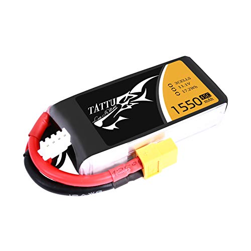 Tattu 11.1V 3S 1550mAh LiPo Battery Pack 45C with XT60 Plug for Skylark M4 FPV250 Mini Shredder 200 Mojo 280 QAV250 Vortex Drone and FPV Racing