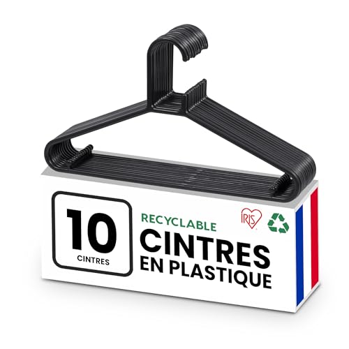 Iris Ohyama - Iris Ohyama, Cintres Plastique, Lot de 10 cintres, Cintre Gain de Place pour vêtements, Noir, sans BPA, Placards, Chemises, Manteaux, Cravates, Robes, Pantalons, Epais, Résistants, CHM-39