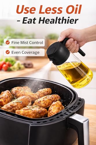 Image of JB'S LAND Cooking Oil Sprayer Bottle 2 in 1 Oil Dispenser and Sprayer 470ml Glass Non Drip Leak Proof Fine Mist Olive Oil Spray for Kitchen Air Fryer BBQ Salad