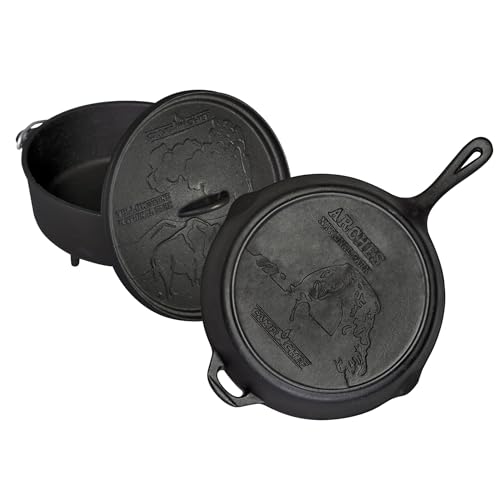 Camp Chef National Parks Gusseisen-Set – Gusseisen-Kochgeschirr – inklusive Dutch Oven, Pfanne & Deckel – Gusseisen-Bratpfannen-Set für drinnen und draußen Kochen