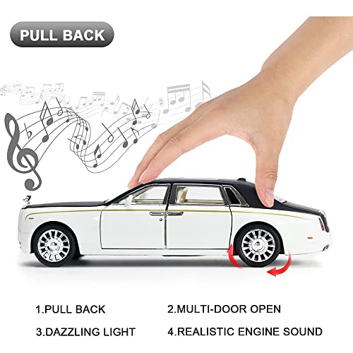 Image of DEUSON ECOM Alloy Metal Pull Back Die-Cast Car 1:32 Rolls Royce Phantom Diecast Metal Pullback Toy Car With Openable Doors & Light, Music Boys Gifts Toys For Kids,White