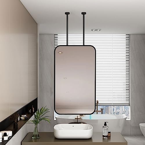 Espejo rectangular montado en el techo con barra para colgar, marco de metal, doble brazo, espejo de cristal para decoración de baño y sala de estar
