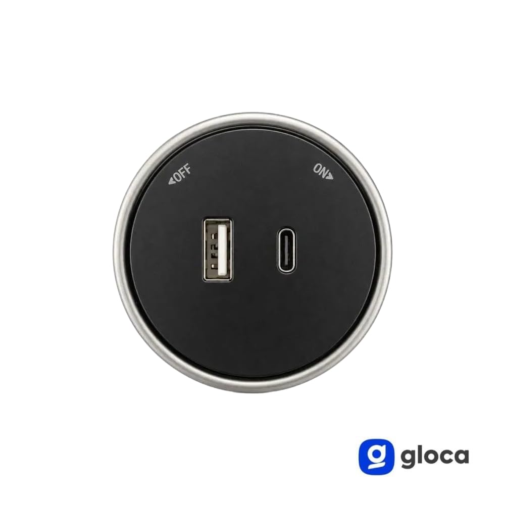 gloca Wtyczka i odtwarzanie do modułu wymiennego modułu elektrycznego (czarne, gniazdo USB A + USB C 12 W)