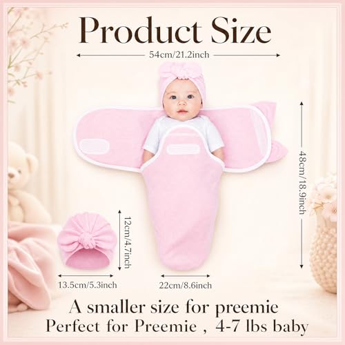 Image of Ramede 6-Pack Preemie Baby Swaddle Blankets with Hats, Breathable 100% Cotton Baby Swaddles, Suitable for Preemie Babies and Newborns, Soft Cotton, Adjustable(Bow,Soft Pink)