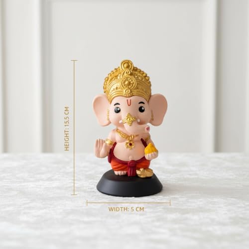 Image of Cute Lord Ganesha God Idol for Car Dashboard with Mushak & Modak - Elegant Ganesha Murti for Home Decor - Decorative Ganesh Ji Showpiece - Ideal for Office & Gift - Ganpati Bappa