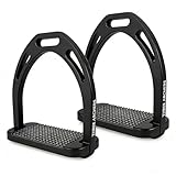 THREE ARCHERS Stirrups for Horse Riding - Lightweight Premium Aluminum Safety Stirrups for Jumping & Dressage-Compatible with English Saddles (Black)