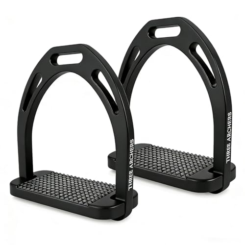THREE ARCHERS Stirrups for Horse Riding - Lightweight Premium Aluminum Safety Stirrups for Jumping & Dressage-Compatible with English Saddles (Black)