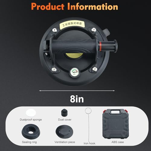 8 inch Glass Suction Cups?Heavy Duty Hand-held Suction Cups 440LBS Load Capacity for Large Granite, Tile, Glass Lifting, with Protective Cover and Box