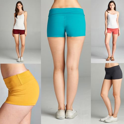Emmalise Women's Active Yoga Shorts Low Rise Fold Over Workout Dance Pant4