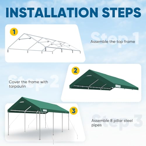 Image of Quictent 10x20 ft Heavy Duty Carport Canopy Galvanized Car Tent Outdoor Garage Boat Shelter with Reinforced Structure, with Hanging Edge - Green