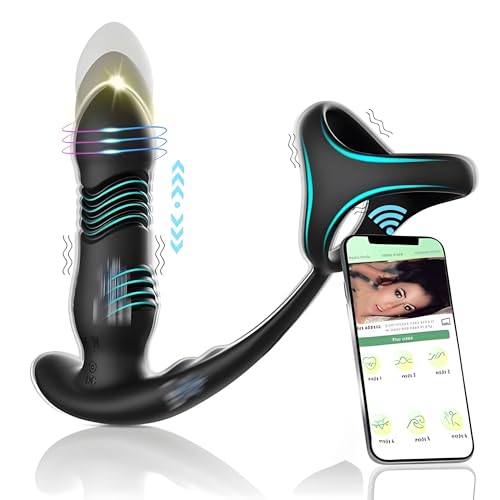 5.7 inches Watertight Decrease Fatigue Massagers Kit with Various Frequency for Man (Black), App Remote Control Rechargeable Waterproof Cordless Body Prostrate Massager for Men Relax Massaging -vby20