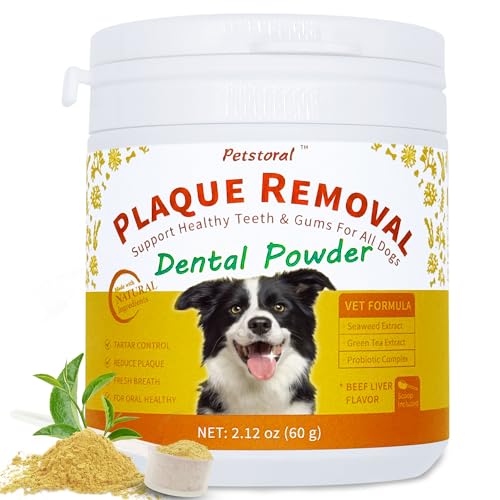 Petstoral Plaque Removal Natural Dental Powder - Dog Dental Care and Bad Breath Treatment, Healthy Teeth & Gums for All Dogs, Beef Liver Flavour Dog Teeth Cleaning Powder - 2.12 oz