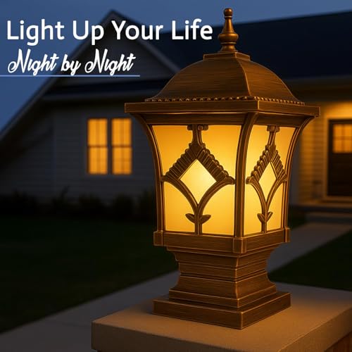 Image of GIGAWATTS BARFI Outdoor Gate Light - 101% Rust & Waterproof Die-Casting Aluminium Exterior Pillar Lamp Base Mount for Garden, Boundary Walls & Home Entrances (B22 Holder, Bulb Not Included, Gold)