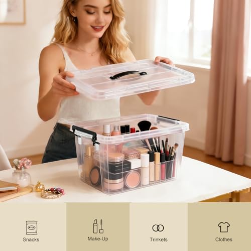 Image of 112 QT Clear Storage Bins with Lids, 4 Pack 28 QT-Stackable Plastic Organizer for Home, Office, Garage, BPA-Free, Heavy-Duty, See-Through Containers with Secure Latches & Handles