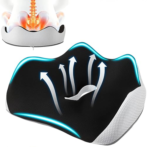 Orthopädisches Sitzkissen mit Memory-Schaum, Ergonomisches Sitzkissen für Bürostuhl und Auto - Steißbeinkissen zur Druckentlastung, Rutschfest für Büro, Ergonomischer Bürostuhl, Home-Office und Auto