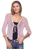 Back From Bali Womens Sheer Shrug Cardigan Sweater Ruffle Lightweight Knit Light Pink One Size