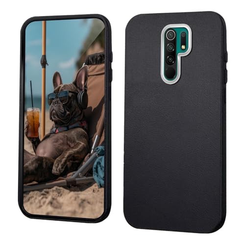 GOGME Funda para Xiaomi Redmi 9 Carcasa [Protección del Marco de la Cámara] + Textura de Piel Sintética Funda/Antideslizante con Diseño Ultrafino - Negro