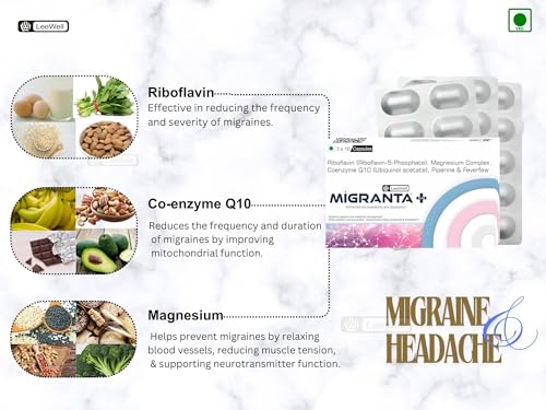Image of Plus - Migraine Supplements, Headache Relief Products with Coenzyme Q10, Magnesium and Riboflavin (Vitamin B2) - 30 Capsules