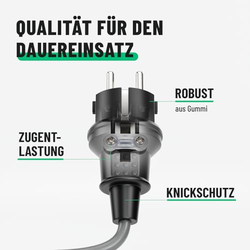 greate 3x Schuko Stecker Aussenbereich mit Knickschutz - Schukostecker Gummi mit Zugentlastung, 2-polig, 230V, 16A & 3,7kW - IP44 Schukostecker Außenbereich schwarz - Schutzkontakt Stecker 230V