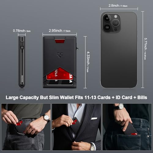 Image of Wallet for Men Wallet with Slim Pop Up Card Holder for 12-14 Cards, RFID Blocking Bifold Minimalist Smart Wallet, Credit Card Holder with ID Window & Cash Slot, Compact Metal Card Case, Gifts for Men