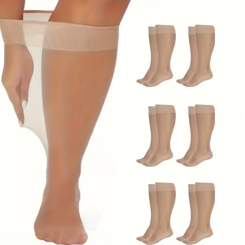 6 Pairs Of Women's Plus Size Knee Socks, Nylon Transparent Pantyhose, Calf Socks