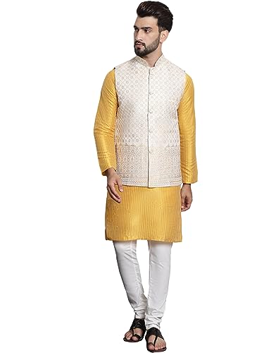 Image of SOJANYA (Since 1958 Men's Silk Blend Kurta and Pyjama with Nehru Jacket