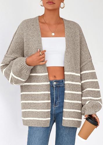 Image of PRETTYGARDEN Womens Oversized Cardigan Sweaters 2026 Fall Long Lantern Sleeve Knit Open Front Lightweight Sweater