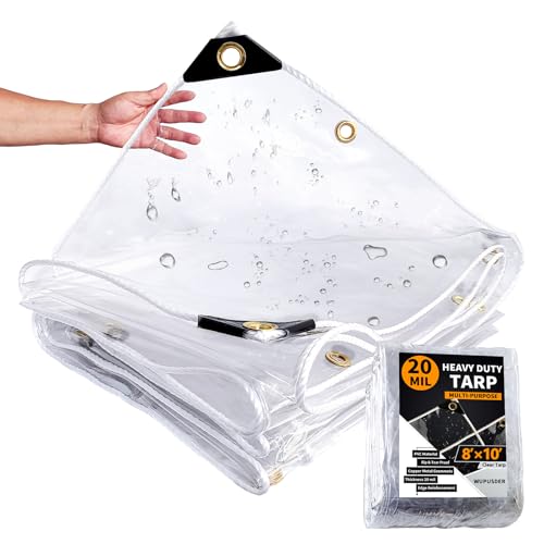 8×10ft, Clear Tarp with Grommets, 20 Mil, Vinyl Tarpaulin Heavy Duty Waterproof, Reinforced Edges, Outdoor Greenhouse Tarps, Rainproof, for Garden, Cars, Patio