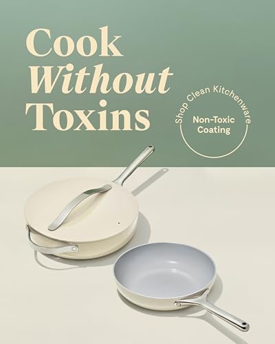 Caraway Fry Pan and Sauté Pan Duo - 10.5” Ceramic Frying Pan and 11.8” Deep Sauté Pan with Lid - Non Stick, Non Toxic, Oven Safe - Marigold - Thumbnail 5