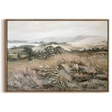 KISSFOX ビンテージ風景キャンバスウォールアート ニュートラルファームハウス ヒルズ 湖 フレーム入りウォールアート 穏やかな田舎の絵画 アートワーク 素朴なアートプリント 寝室 リビングルーム用