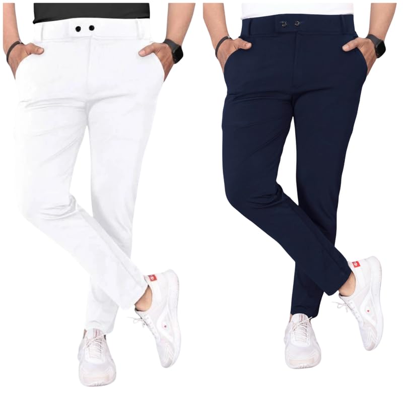 Image of Men Fit Stretch Trousers with Side Pockets | 2-Button Closure | Soft Lycra Blend for Casual & Formal Use