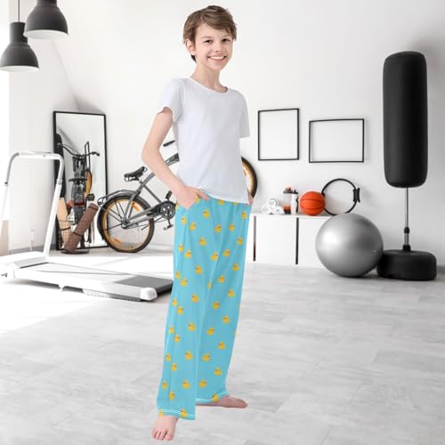 Boy's Lounge Pants Little Yellow Duck Blue Kids Jogger Pants Elastic Waist Long Bottoms with Pockets 6-14 Years 6