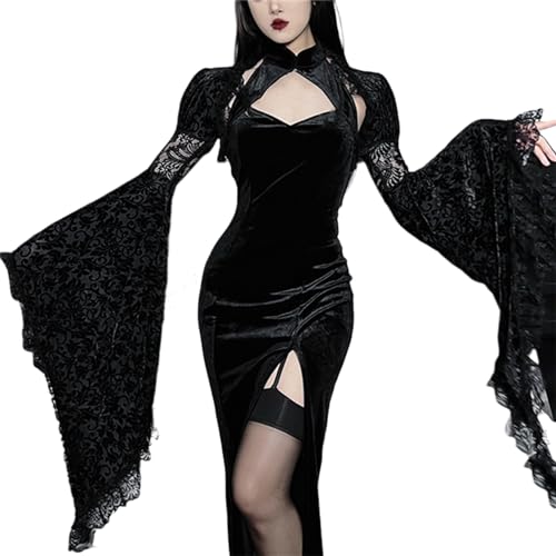 Image of Gothic Bolero Shrug Tops Women Goth Bell Long Sleeve Crop Top
